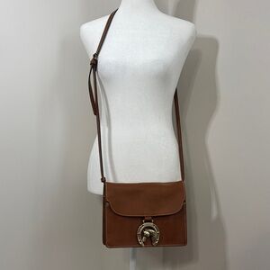 Patricia Nash Brown Leather Crossbody Bag with cute horseshoe embellishment